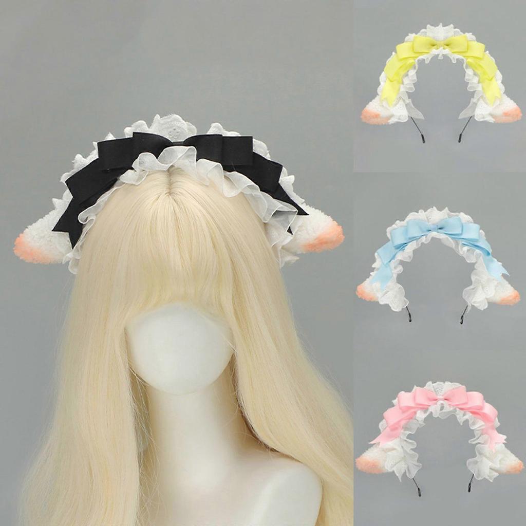 Weiche Kunstfell-Stirnbänder mit Schafsohren, Bequemes, dehnbares Haaraccessoire für Party, Cosplay, Gelb