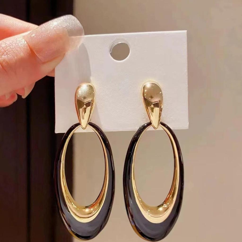 2024 Autumn/Winter 22K Gold-Plated Enamel Oval Earrings - Bold, Trendy, Versatile Design