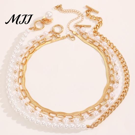 Stacking Bracelet Necklace Set 1 OT Buckle Cuban Chains Scratch-resistant Imitation Pearls Adjustable Length Jewelry Gift Chain