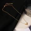 Korean Fashion V Letter Titanium Steel Necklace - Women's Simple Non-Fading Pendant Clavicle Chain