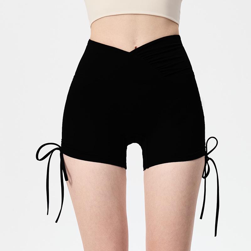 Women's High Waist Tummy Control Yoga Shorts with Side Drawstring - Quick-Drying, Peach Lift for Running, Cycling, and Fitness.