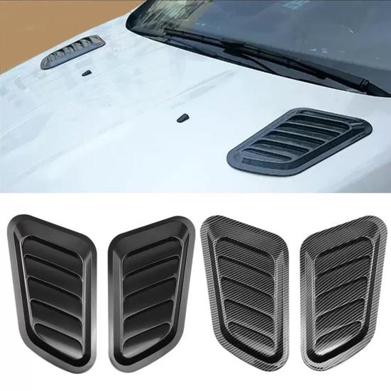 2Pcs Universal Hood Vent Decals Carbon Fiber Car Hood Scoop Air Intake Vent Decorative Trim Adhesive Fake Vents for Car Exterior