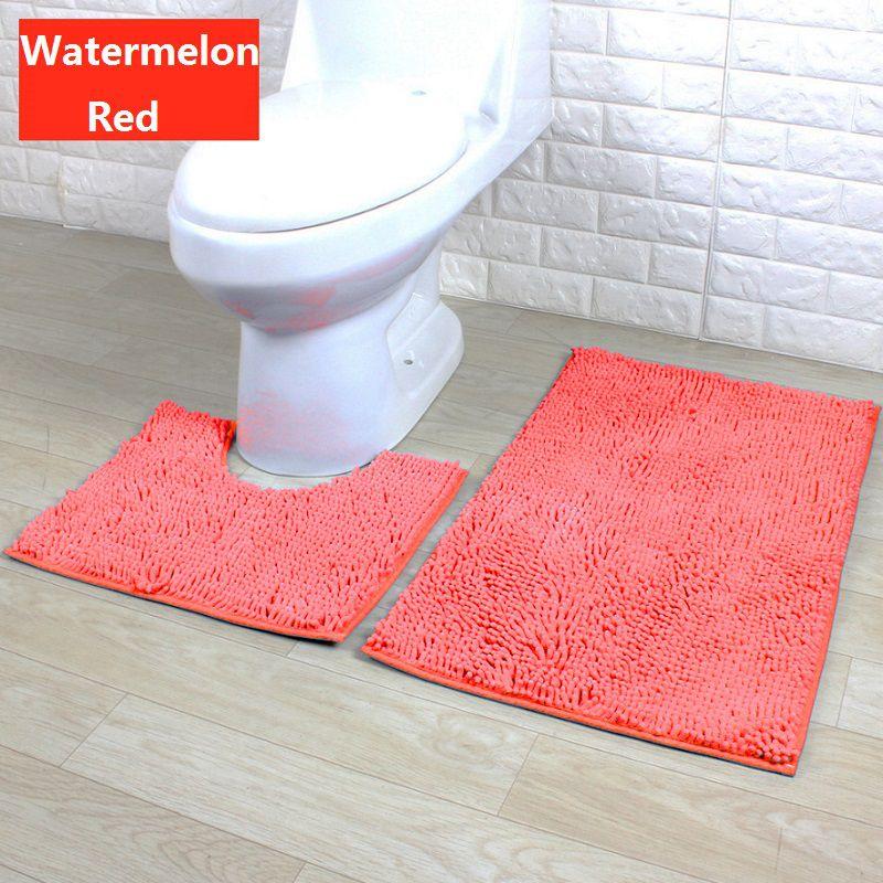 2 Piece Bath Mat Set Non Slip Toilet Pedestal Soft Foam Shaggy Rug Chenille