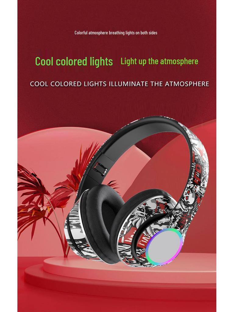 P85 Bluetooth Over-ear Wireless Headset: Colorful Graffiti Design, Cool Luminous RGB, Deep Bass, Foldable.