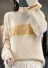 Women's Pure Wool Color Block Round Neck Sweater - Long Sleeve, Loose Fit, Autumn/Winter Knit Top