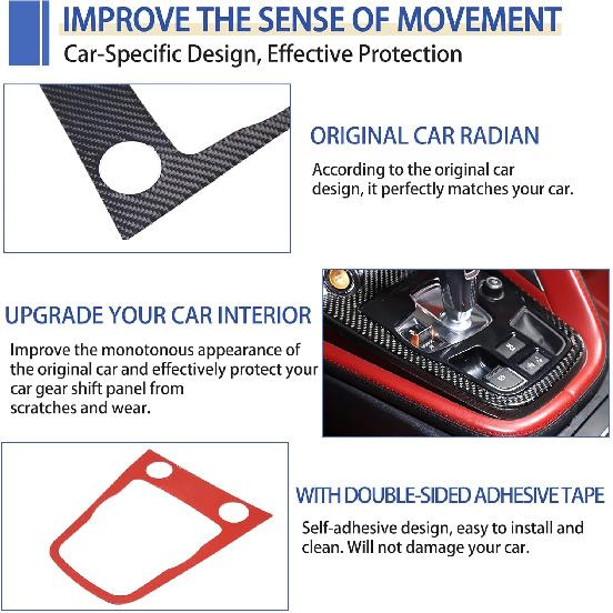 Daeiclru Real Carbon Fiber Car Interior Gear Shift Panel Trim Cover Compatible with Jaguar F-TYPE 2013-2022, Central Control Gear Shift Panel Frame