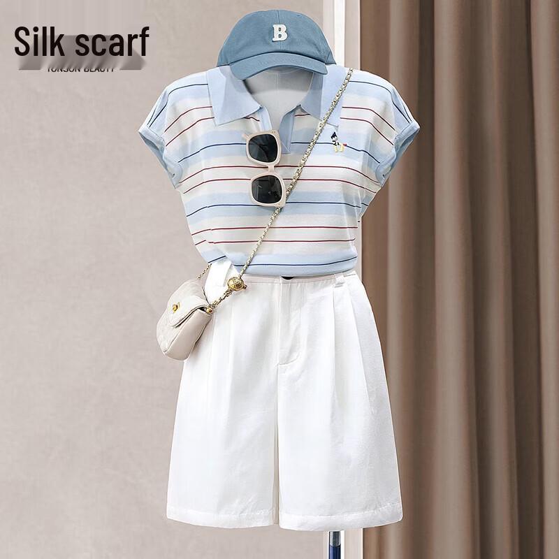 Women s Preppy Striped Short-Sleeve Knit Top One Size