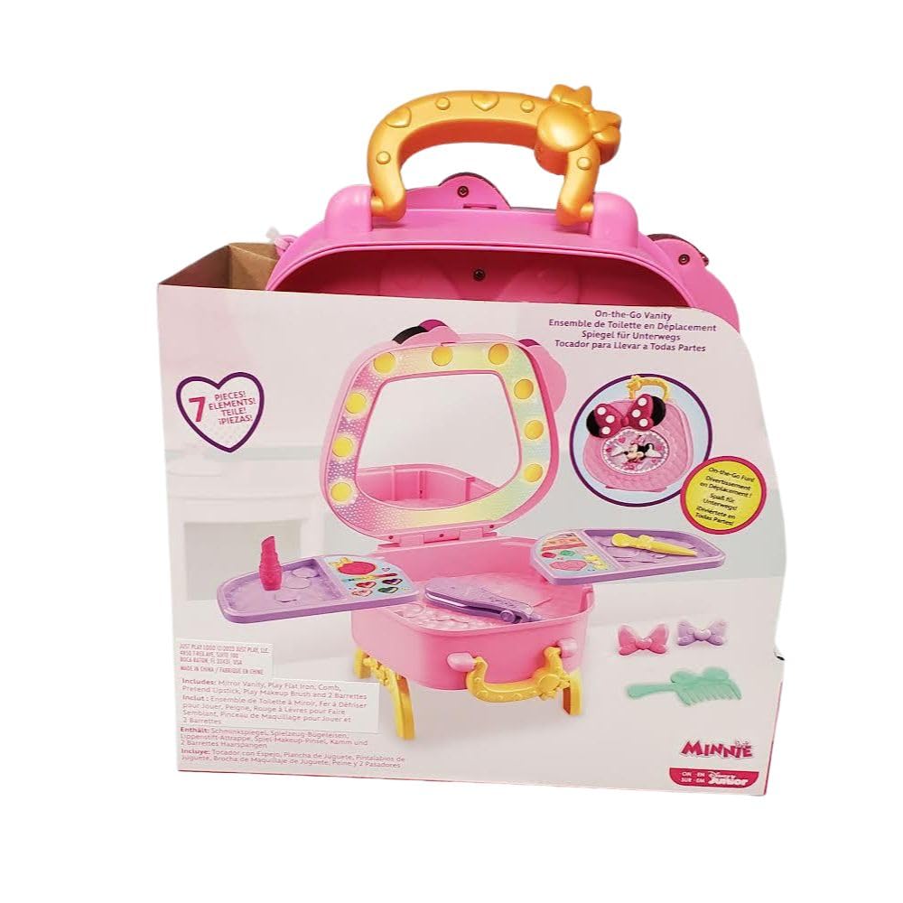 Just Play Disney Junior Minnie Mouse Get Glam Magic Tabletop Pretend Play Vanity with Lights and 7 Pieces Sounds,