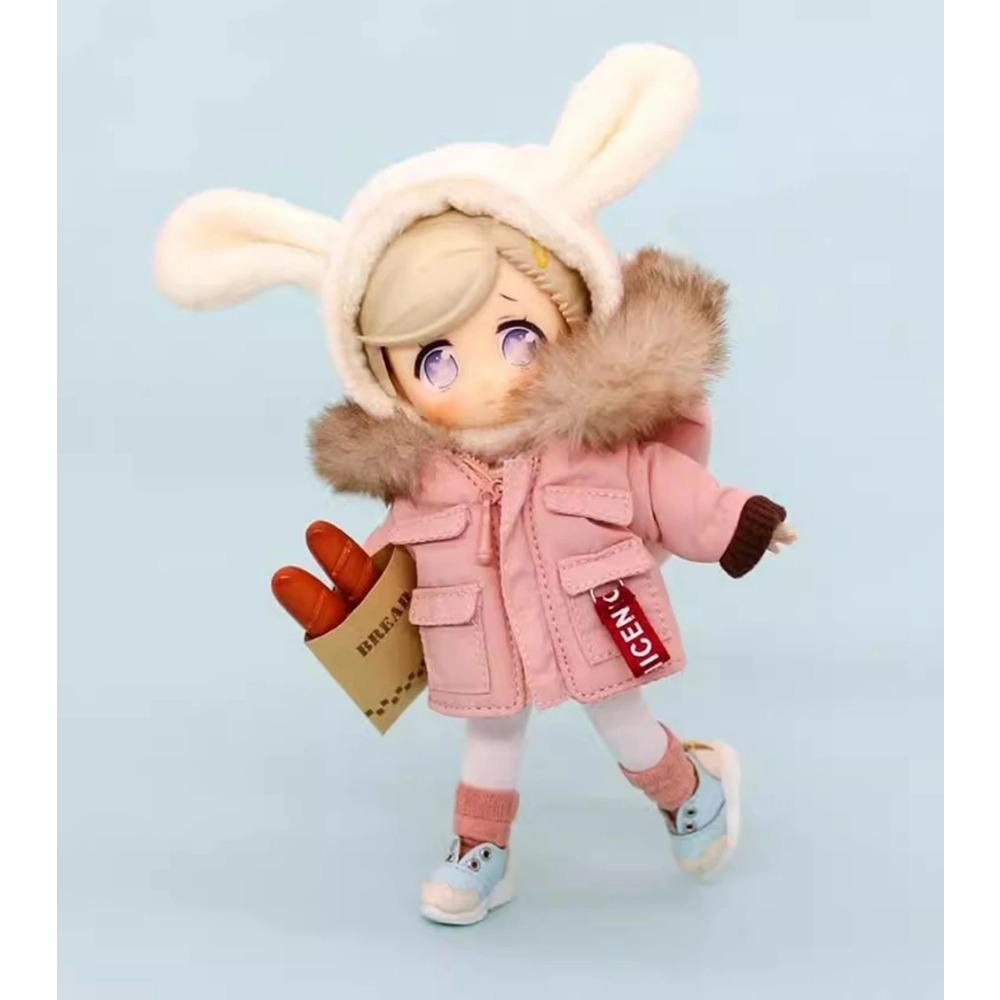 Nová Mini Roztomilá Péřová Bunda Bavlněná Bunda Kabát Kabát S Kapucí ob Krátké Ponožky pro 1/12bjd,obitsu11,mollys,ob11 Panenka Boty Doplňky