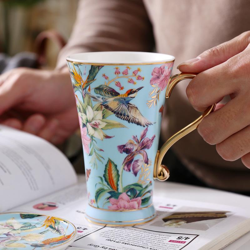 Nuoxuan Pastoral Ceramics Water Cup With Lid Spoon Light Luxury Women'S Household Cup Male Simple Creativity