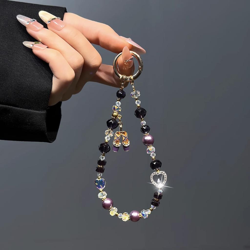 Premium Versatile Love Crystal Beaded Pendant Mobile Phone Chain Ballet Shoes Pendant Bag Keychain Wrist Rope Pendant