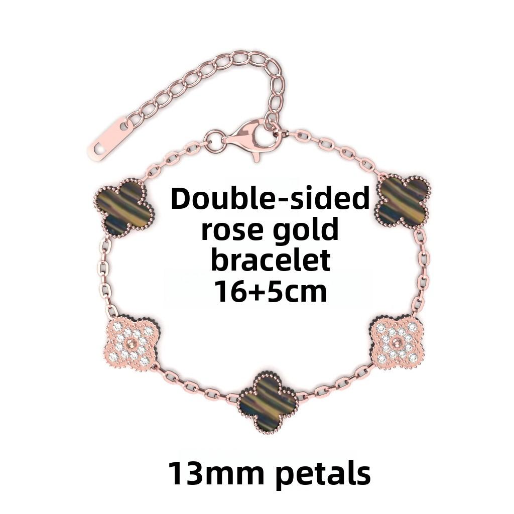 Brățară Trifoi cu Patru Foi de 13 mm Aur Roz Vid Cinci Flori Brățară Completă pentru Doamne