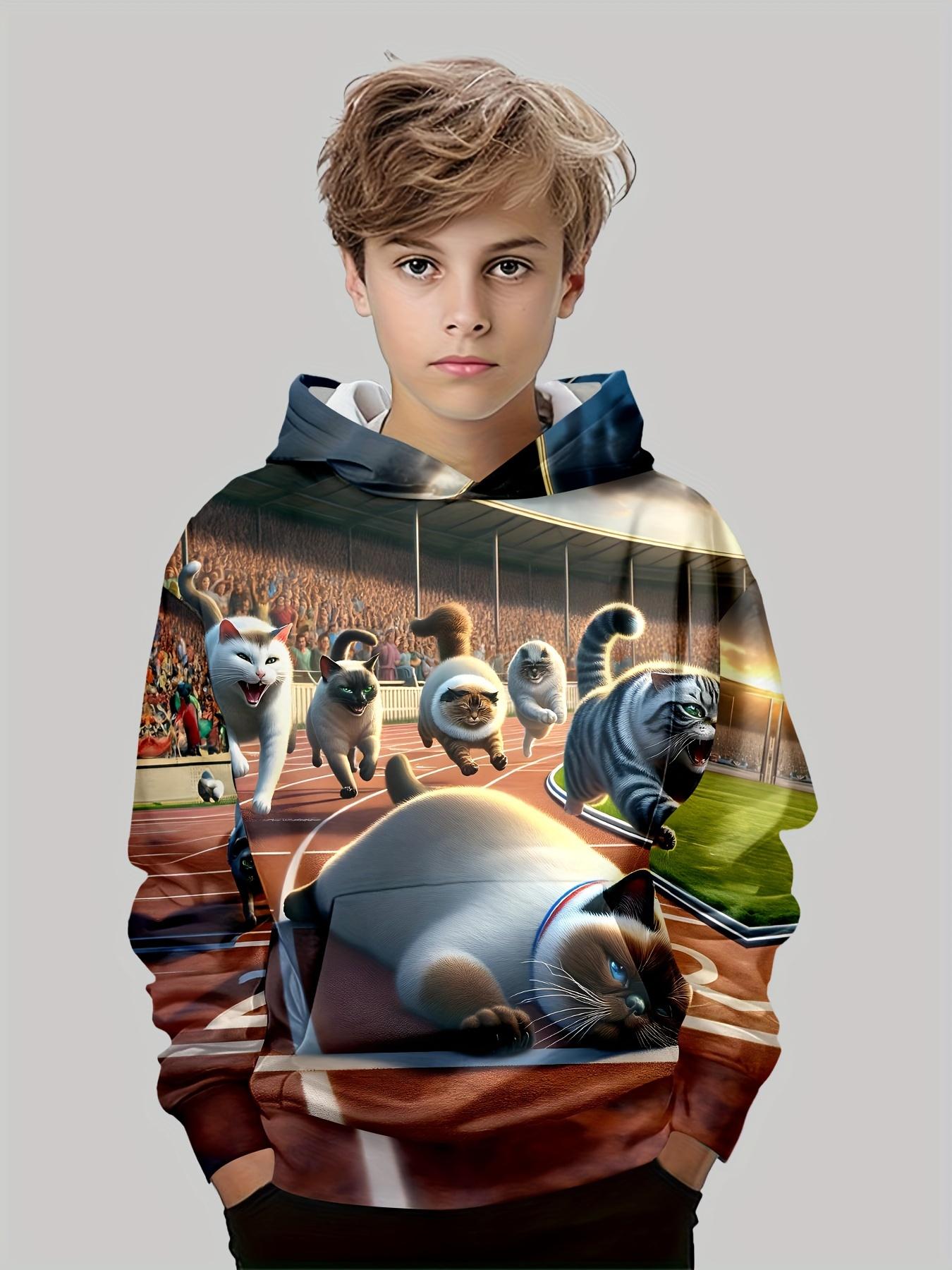 

Детская одежда Толстовки с капюшоном для мальчиков с длинным рукавом Креативный 3D принт с котом Детская одежда на весну и осень Повседневная модная одежда для девочек 160