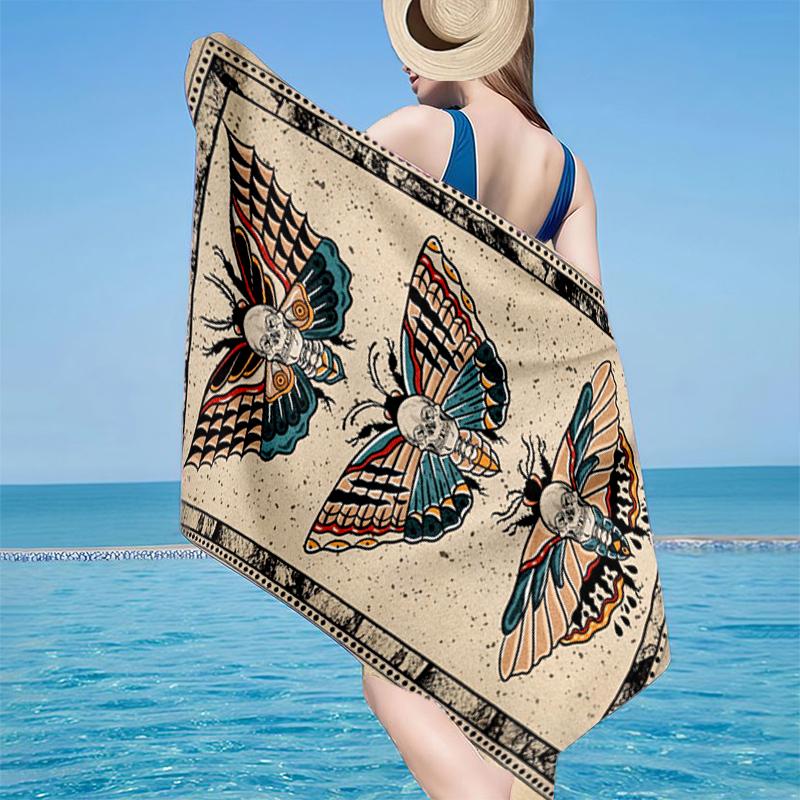 Gothic Moth And Skulls Beach Towel, Super Soft Microfiber, Gift for Her/Him, Birthday, for Pool, Beach, Travel, Home Decor Fan gifts