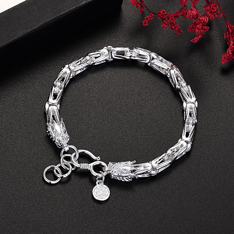 New 925 Silver Original Dragon Head Chain Bracelets for Men's Fashion Jewelry Party Wedding Accessories Holidays Gifts