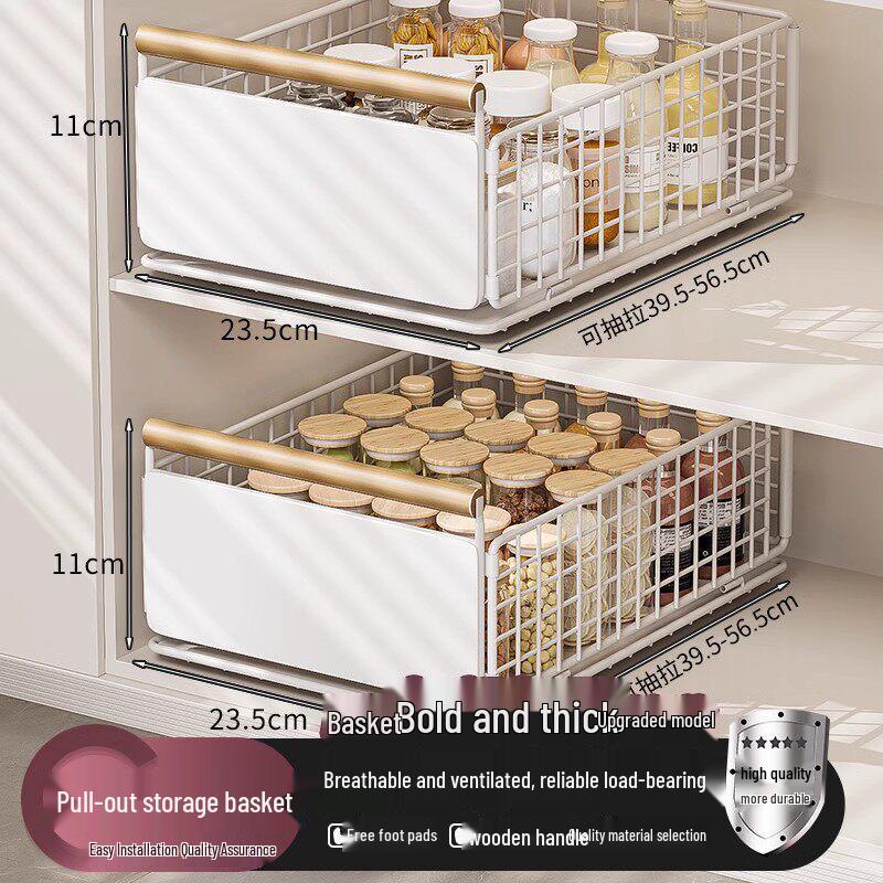 Foldable Kitchen Under-Sink Pull-Out Storage Rack for Seasoning and Tableware