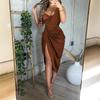 New Single-shoulder Sequined Evening Dress, Sexy Sequined Slit Evening Dress, Summer Halter Dress