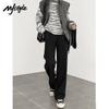 MJ STYLE Women's Herringbone Slit Fleece-lined Straight-leg Pants