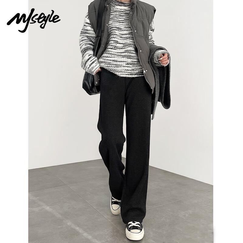 

MJ STYLE Women s Herringbone Slit Fleece-lined Straight-leg Pants XL