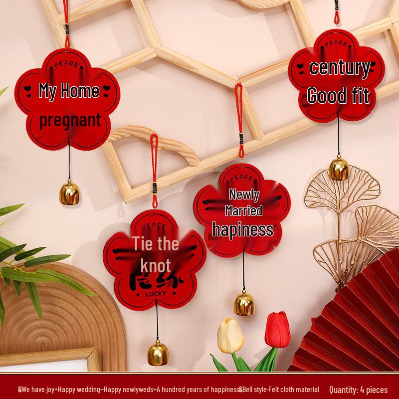Creative Double Happiness Wedding Door Handle Ornament - Room Decoration Pendant for Bedroom.