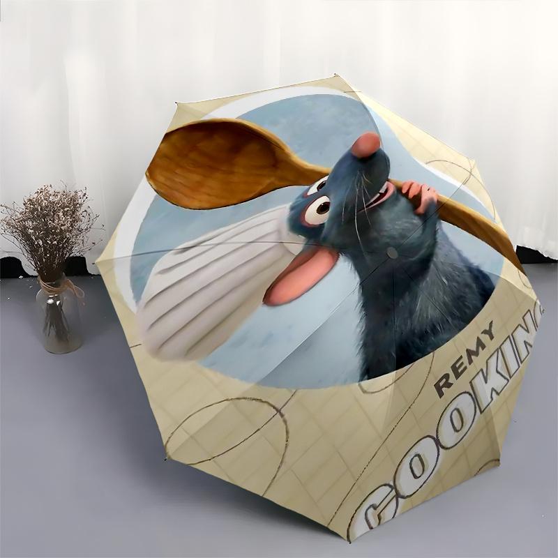 Disney Remy, Cooking Automatic Open/Close Fashion umbrella - Cute Umbrella with Cute Design, Portable 3-Fold Compact Umbrella for Men & Wome