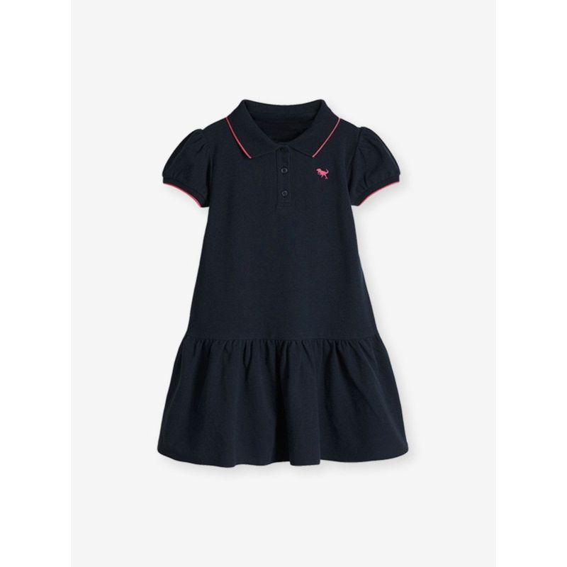 European and American Children's Clothing Summer Girls' Dress Short-Sleeved Preppy Style Kids' Fashionable Lapel Knitted Polo Dress Trendy