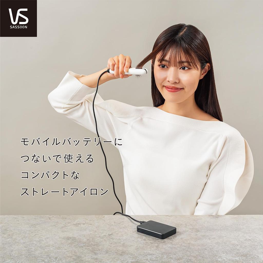 Vidal Sassoon Portable Hair USB International Voltage 2 Temperature with White Straightener, Powered, Compatible, Settings, Pouch, VSI-1051/WJ