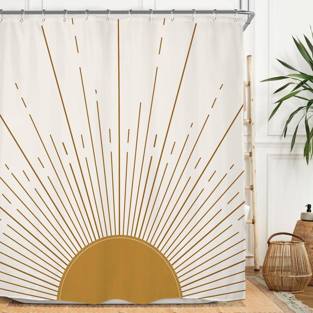 Rust Sun Abstract Shower Curtain Set Simple Medieval Vintage Sunrise Polyester Waterproof Bathroom Curtain With Hook