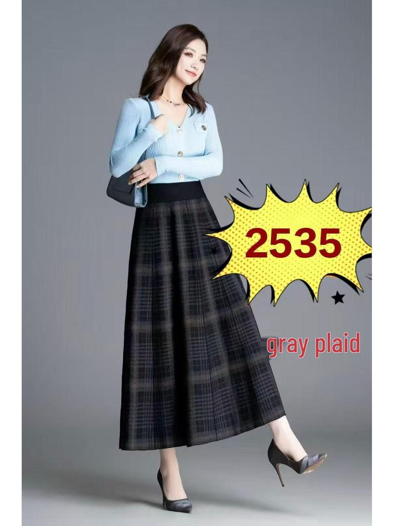 High-Waist Plaid Knit Flare Midi Skirt - Thick Pleated A-line for Autumn/Winter
