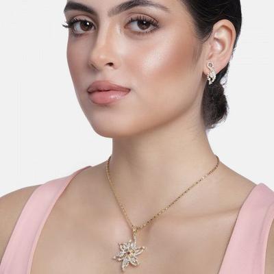 Flower Pendant with 24K Gold Plated, Austrian Crystals and Rubies