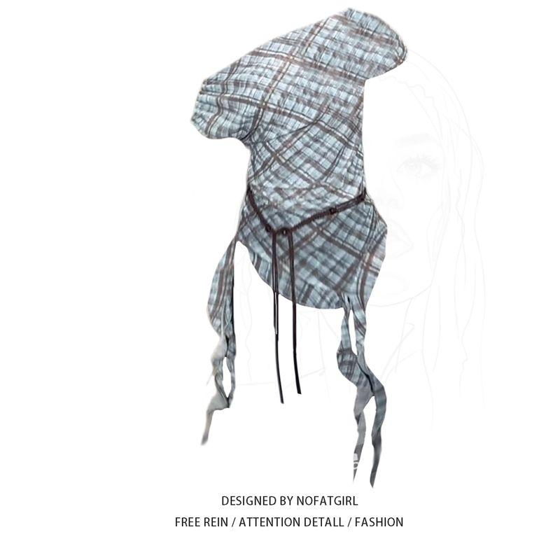 

Plus Size Chubby Girl Korean Style Retro Contrast Color Check Shoulder Short Sleeve T-Shirt Women s Summer Asymmetrical Ribbon Sexy Tops Top M