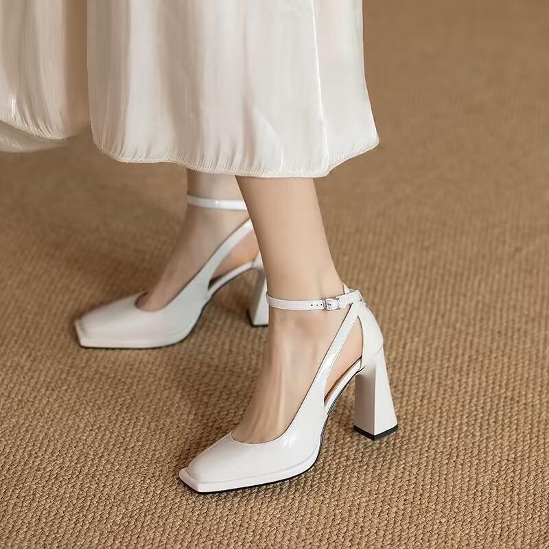 

Модные туфли на высоком каблуке женские туфли-лодочки с острым носком Temperament Femme Туфли черные 10 см толстый каблук с пряжкой на щиколотке женские туфли по акции 39 белый