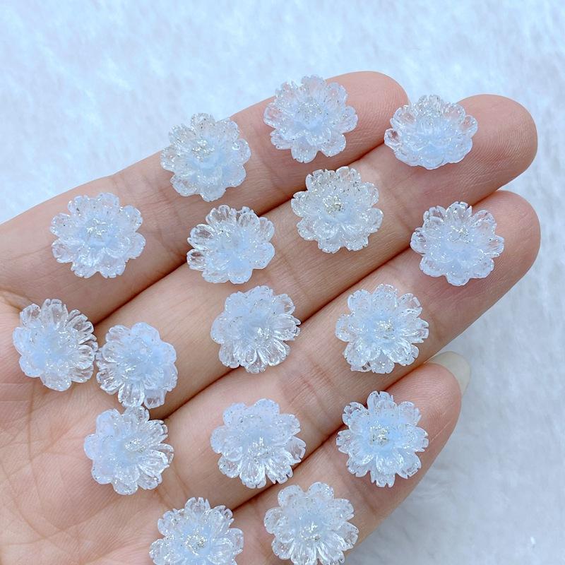 60 Stück neue, niedliche Mini-Nagellacke aus Kunstharz (11 mm), glänzende Cartoon-Blumen, flache Rückseite, Verzierungen für Haarschleifen und Accessoires
