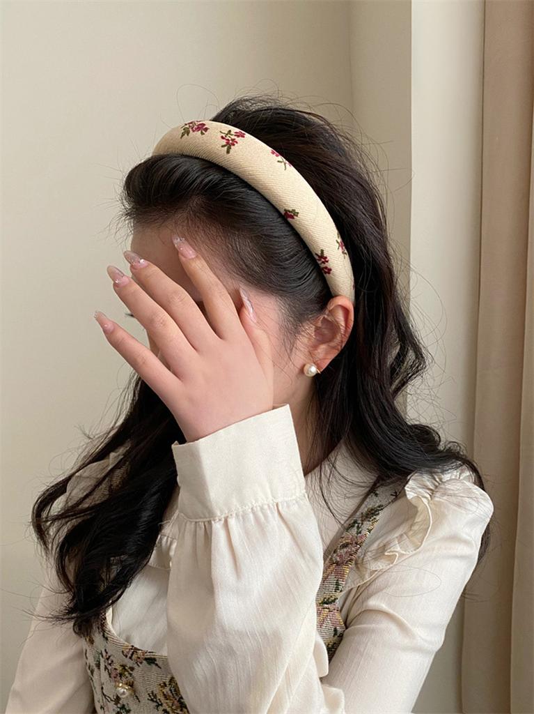 Rose Red Wide-brimmed Sponge Hair Band Women Fairy Temperament Headband Tweed Head Hoop Hairband Princess Girls Hair Accessories