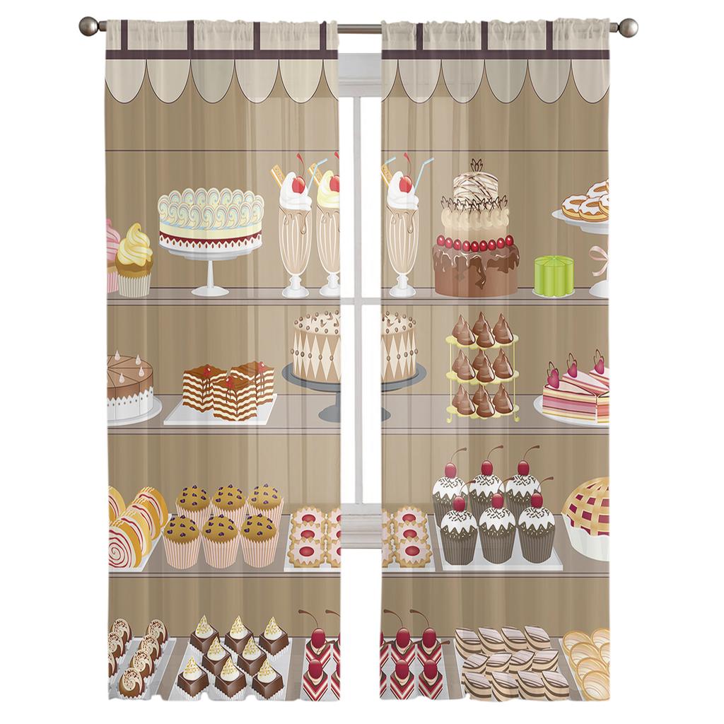 Dessert Cake Bread Modern Tulle Curtains Sheer Window Drapes For Living Room Bedroom Kitchen Home Decor