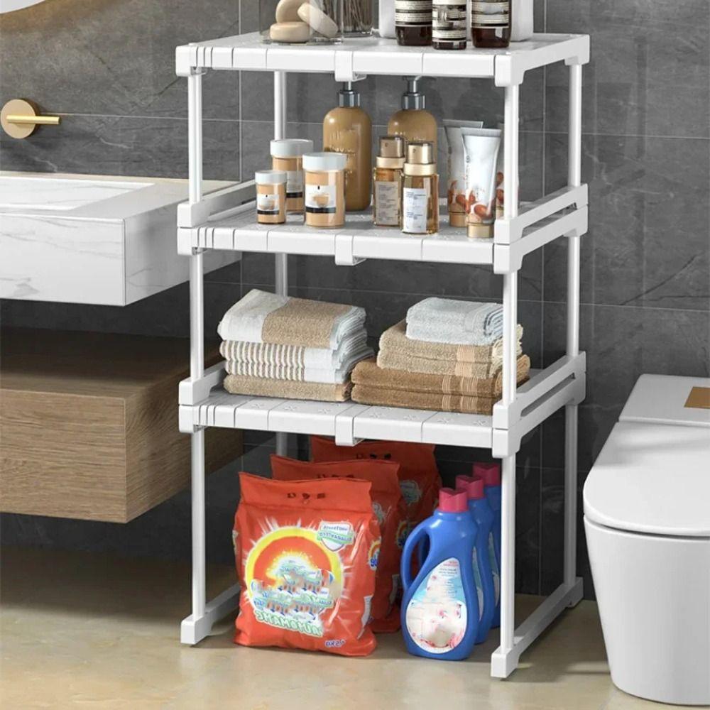 Multifunctional Adjustable Telescopic Shelves Multi Layered Expandable Organizer Shelf Pull Out Storage Rack Bathroom