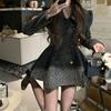 Womens Polka Dot Blazer Dress Long Sleeve A-line Skirt Double Breasted Waist Slim Short