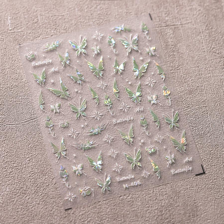 1Pcs 5D Embossed Aurora Butterfly Nail Art Stickers Self Adhesive Decals For Nails Decoration DIY 3D Acrylic Nail Supplies Parts