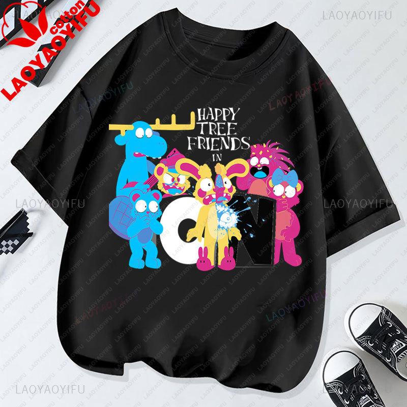 Camiseta Happy Tree Friends Estilo Kawaii Lindo Abrazos Dibujos Animados Gráfico Manga Corta Camiseta Oversize Casual Divertido Ropa Y2k