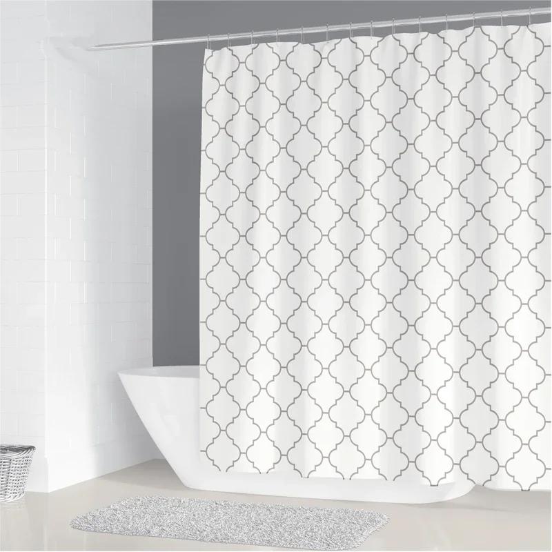 200x180cm Bathroom Waterproof Shower Curtain Simple Geometric Pattern Printing Polyester Home Decoration Curtain With 12 Hooks