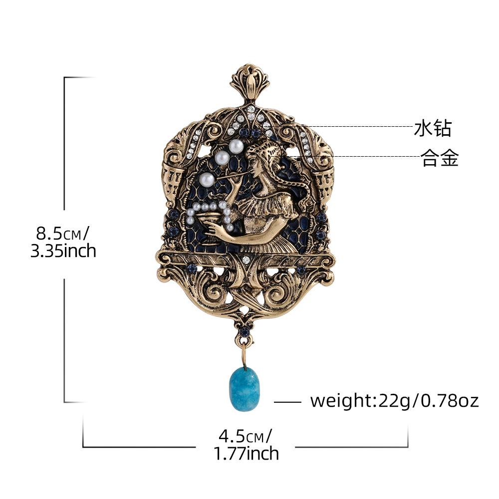Vintage court style alloy brooch medieval vintage heavy industry old princess corsage pin jewelry