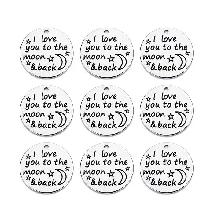 

Louleur 10 Styles Stainless Steel Rhodium Pendants Stamping Tag Round Letter Charm Pendant for DIY Necklace Bangle Makings