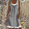 Dámské falešné dvoudílné šaty bez rukávů léto ležérní denimový potisk s výstřihem na tílko Šaty s volným střihem minišaty do A
