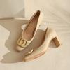 Fu Number, Square Head Thick Heel High Heels, Spring Shoes, New Shallow Mouth Fashion Shoes, Buckle Shoes, French Simple Women