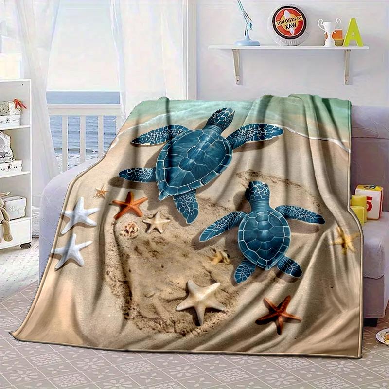 Ocean Love Turtles Blanket Flannel Blanket for Bed, Sofa, Camping, Hiking, Picnic Essentials, Gift for Family Fan Gifts
