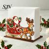 Holiday Party Supplies Christmas Wooden Tissue Holder, Napkin Dispenser with Santa Gingerbread House Elk Table Decor Pattern, Decorative Organizer for
