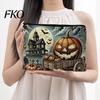 Halloween Storage Bag Bag, Large Capacity Cosmetic with Pumpkin Black Zipper Pouch Castle Skull Print, Smooth Thickened Canvas Toiletry Student School