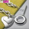 925 Sterling Silver Two Heart Pendant Bracelet Chain Jewelry