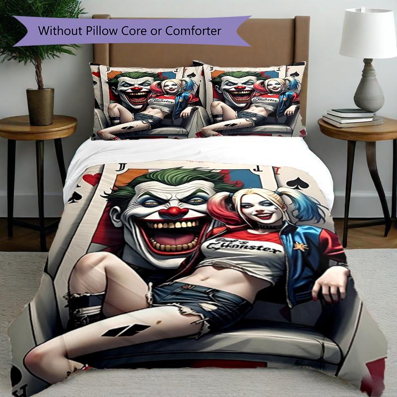 3pcs Duvet Cover Set (1*Duvet Cover + 2*Pillowcase, Without Core), Harley Quinn Joker Print Bedding Set, Bedroom Decor, All‑Season, Birthday Gift