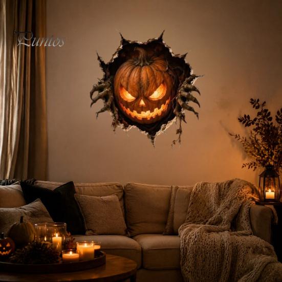 Seasonal Glass Door Stickers Halloween Break-in 3D Wall Decals, Spooky Breaking Through Walls Sticker, Illusion Indoor Outdoor Party Supplies